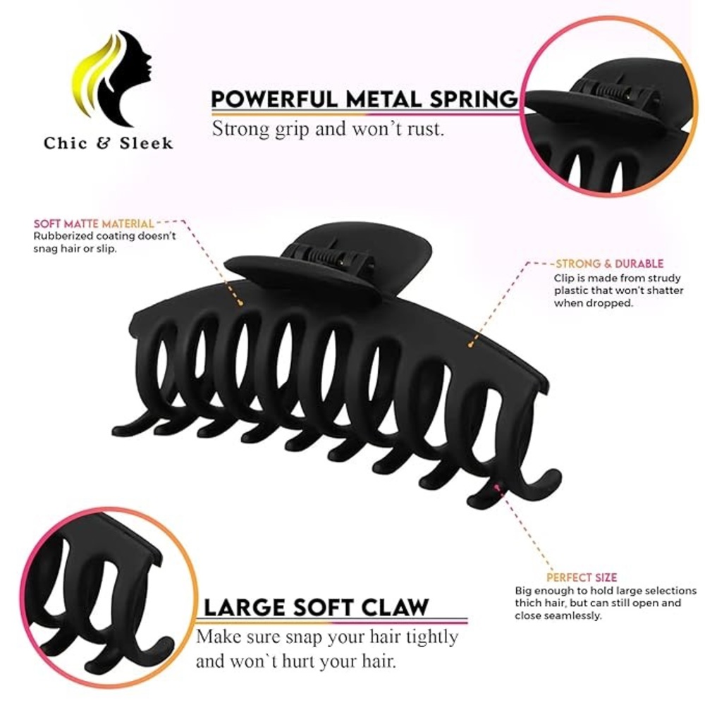 New Hair Claw Clips for Women, Strong Hold Hair Clip for Thick Hair, 4 Inch 4 Pk - Picture 3 of 6